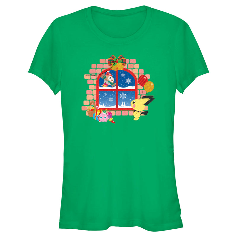 Junior's Pokemon Christmas Window T-Shirt