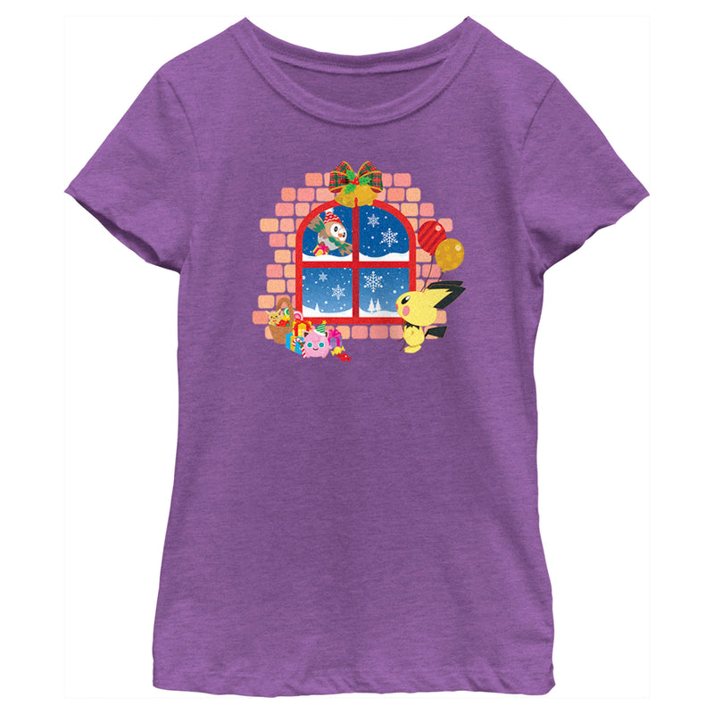 Girl's Pokemon Christmas Window T-Shirt