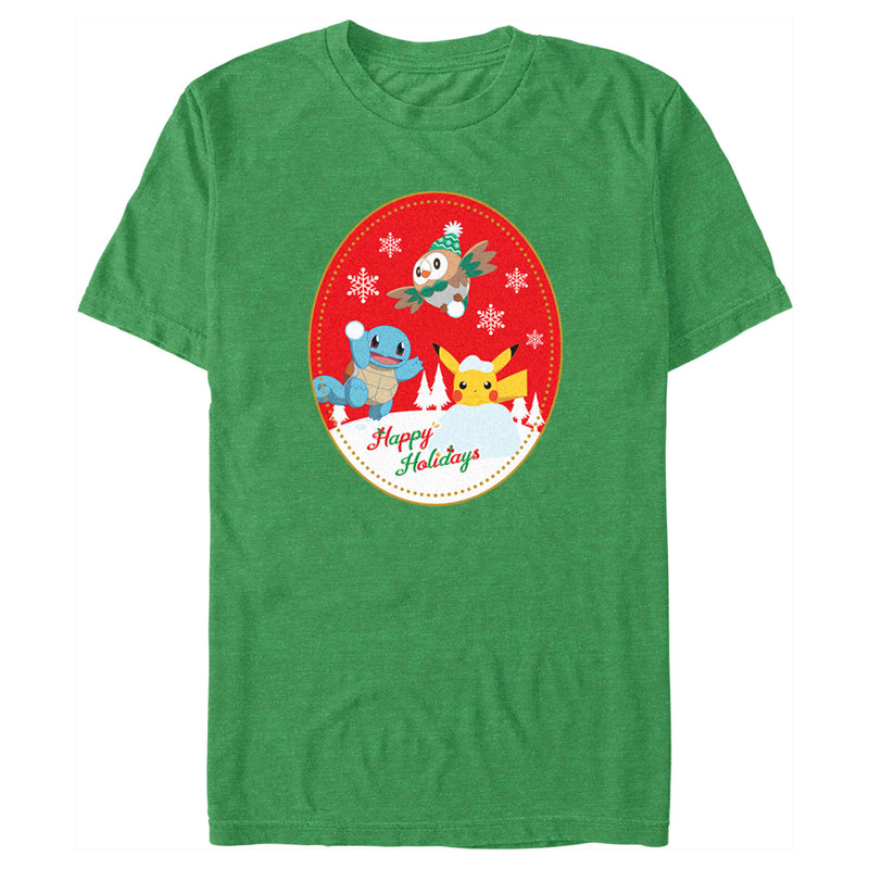 Men's Pokemon Christmas Happy Holidays Patch T-Shirt