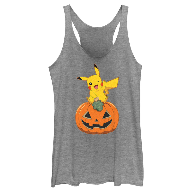 Women's Pokemon Halloween Pikachu Jack-O'-Lantern Racerback Tank Top