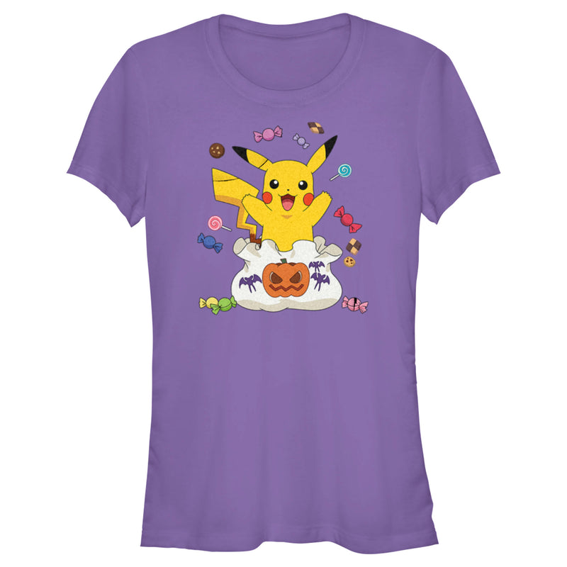 Junior's Pokemon Halloween Pikachu Bag of Candy T-Shirt