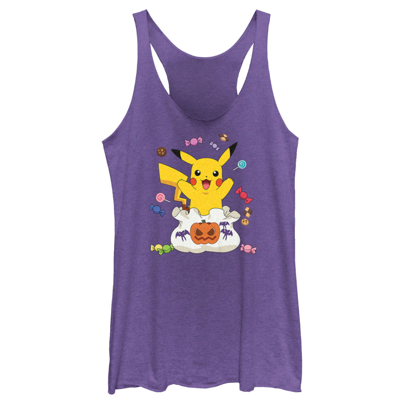 Women's Pokemon Halloween Pikachu Bag of Candy Racerback Tank Top