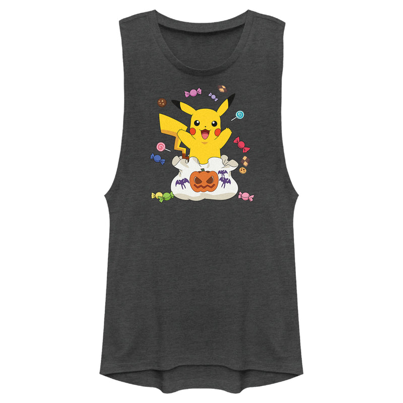 Junior's Pokemon Halloween Pikachu Candy Bag Festival Muscle Tee