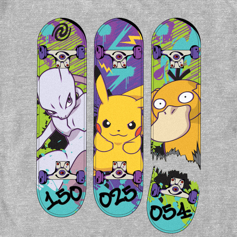 Men's Pokemon Mewtwo, Pikachu, and Psyduck Skateboard Decks T-Shirt