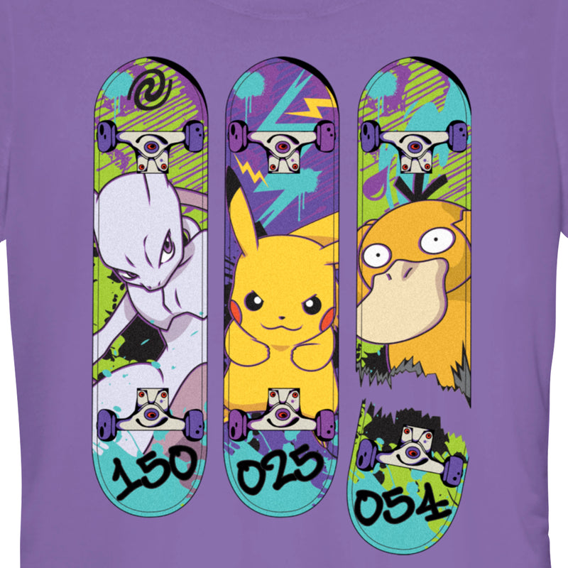 Junior's Pokemon Mewtwo, Pikachu, and Psyduck Skateboard Decks T-Shirt