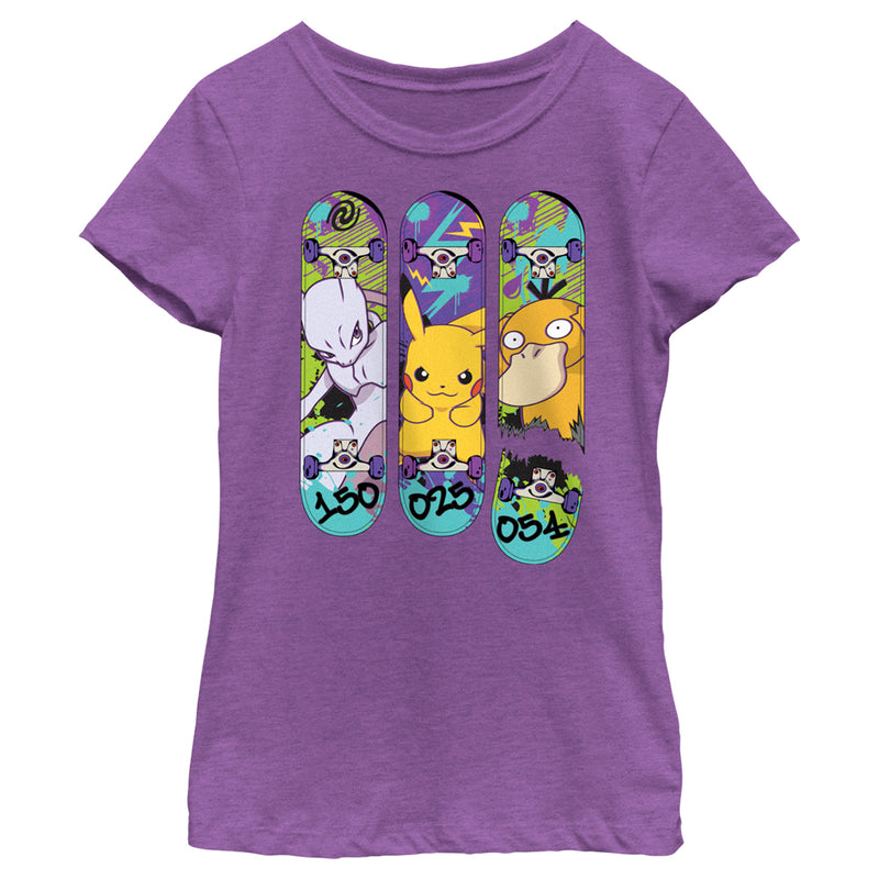 Girl's Pokemon Mewtwo, Pikachu, and Psyduck Skateboard Decks T-Shirt