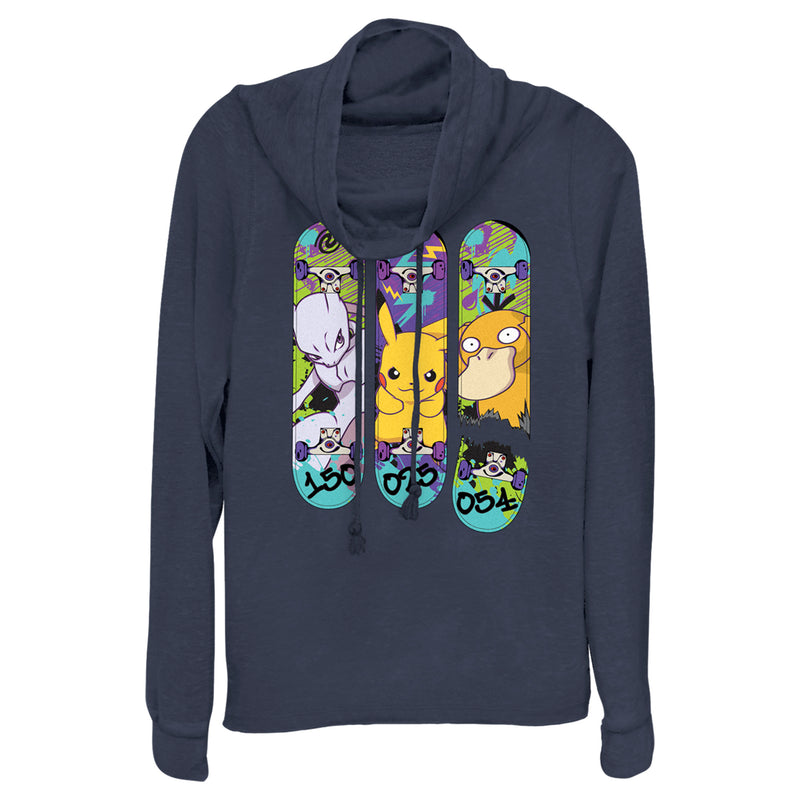 Junior's Pokemon Mewtwo, Pikachu, and Psyduck Skateboard Decks Cowl Neck Sweatshirt