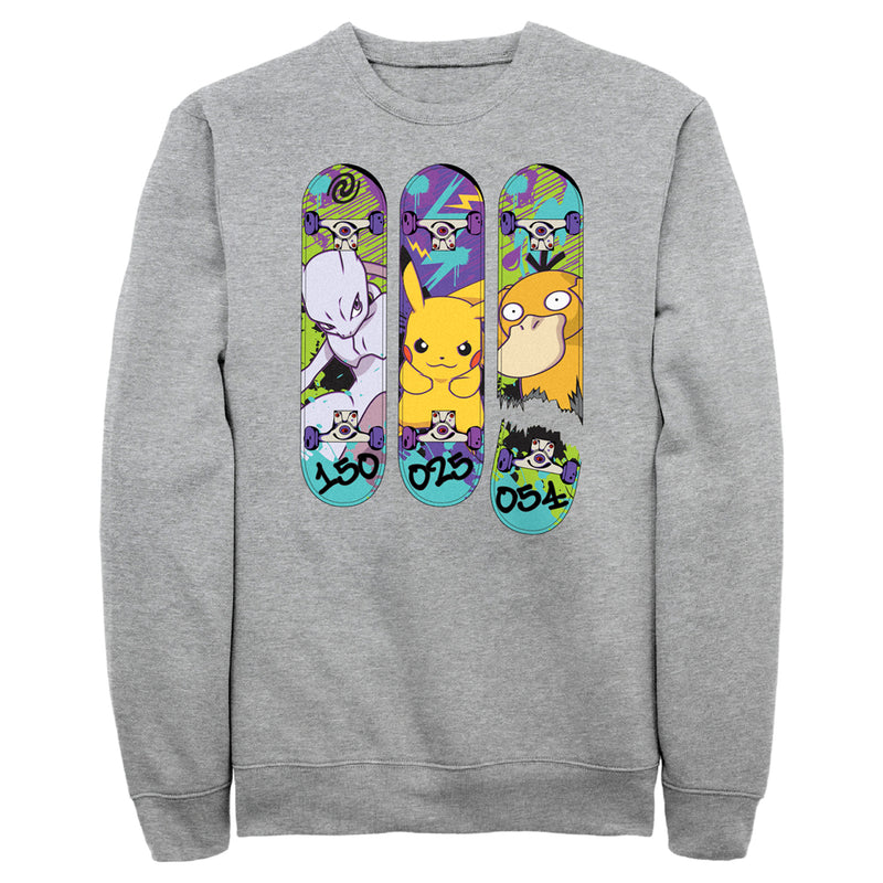 Men's Pokemon Mewtwo, Pikachu, and Psyduck Skateboard Decks Sweatshirt