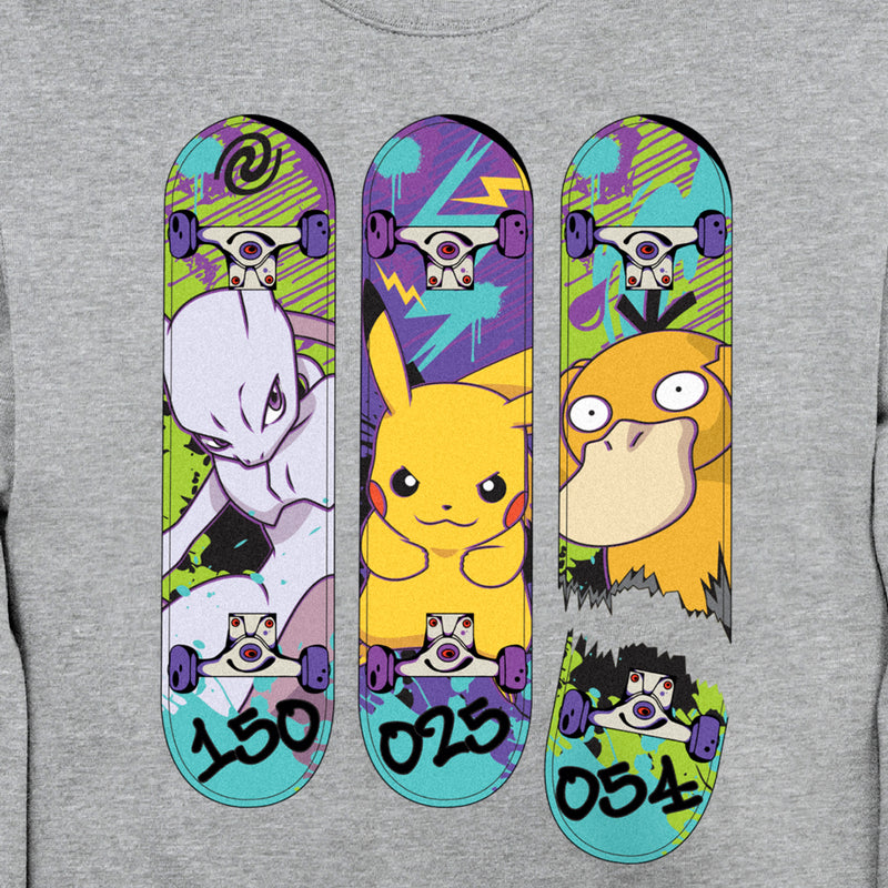 Men's Pokemon Mewtwo, Pikachu, and Psyduck Skateboard Decks Sweatshirt