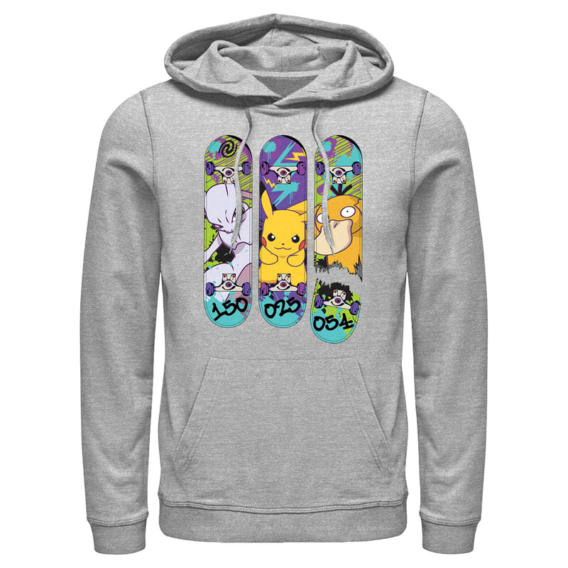 Men's Pokemon Mewtwo, Pikachu, and Psyduck Skateboard Decks Pull Over Hoodie