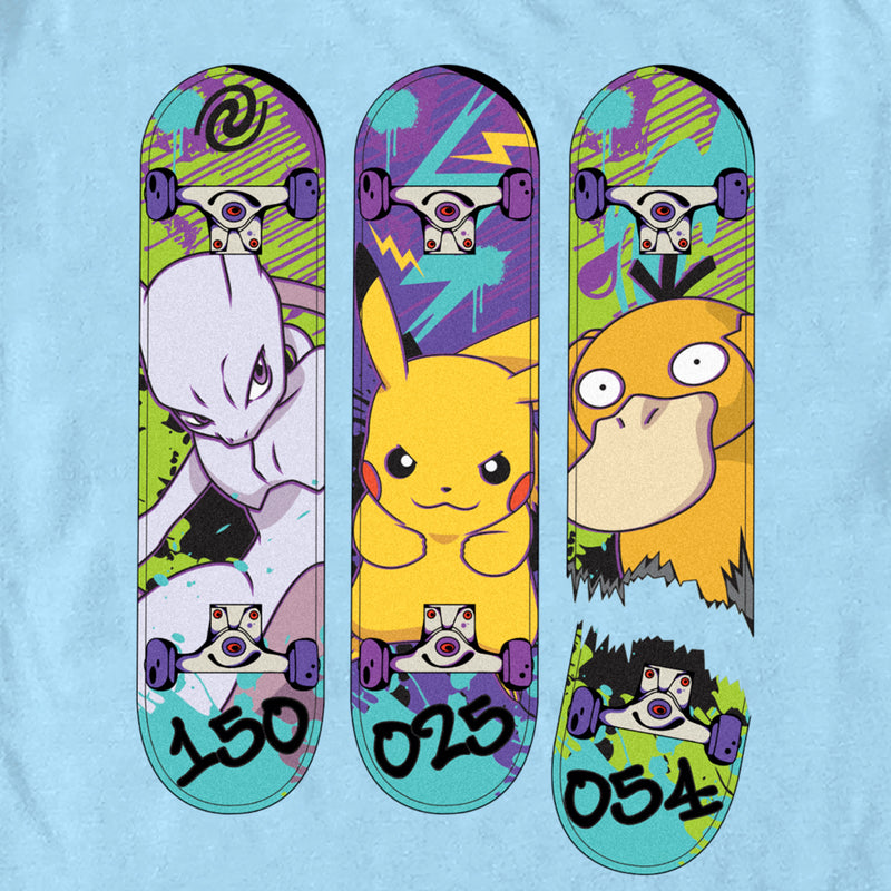 Men's Pokemon Mewtwo, Pikachu, and Psyduck Skateboard Decks T-Shirt