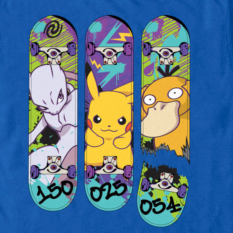 Men's Pokemon Mewtwo, Pikachu, and Psyduck Skateboard Decks T-Shirt