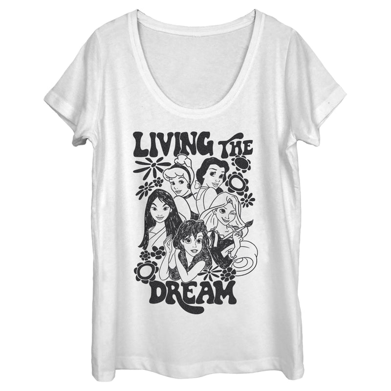 Women's Disney Black and White Princesses Living the Dream Scoop Neck