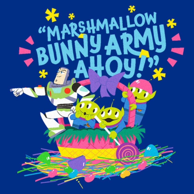 Junior's Toy Story Easter Buzz Lightyear and Aliens Marshmallow Bunny Army Ahoy T-Shirt