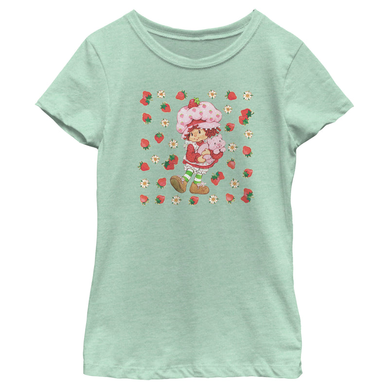 Girl's Strawberry Shortcake Berry Flower Background T-Shirt