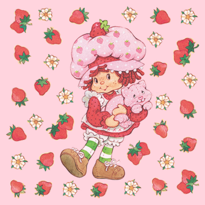 Junior's Strawberry Shortcake Berry Flower Background T-Shirt