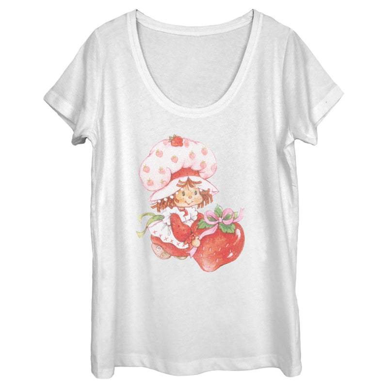 Women's Strawberry Shortcake Watercolor Cute Berry Scoop Neck