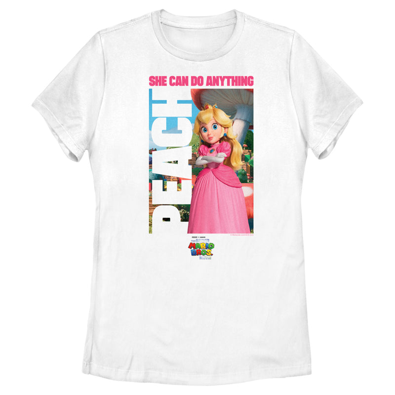 Women's The Super Mario Bros. Movie Peach She Can Do Anything Poster T-Shirt