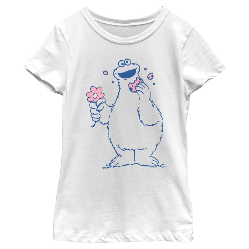 Girl's Sesame Street Cookie Monster Flower T-Shirt