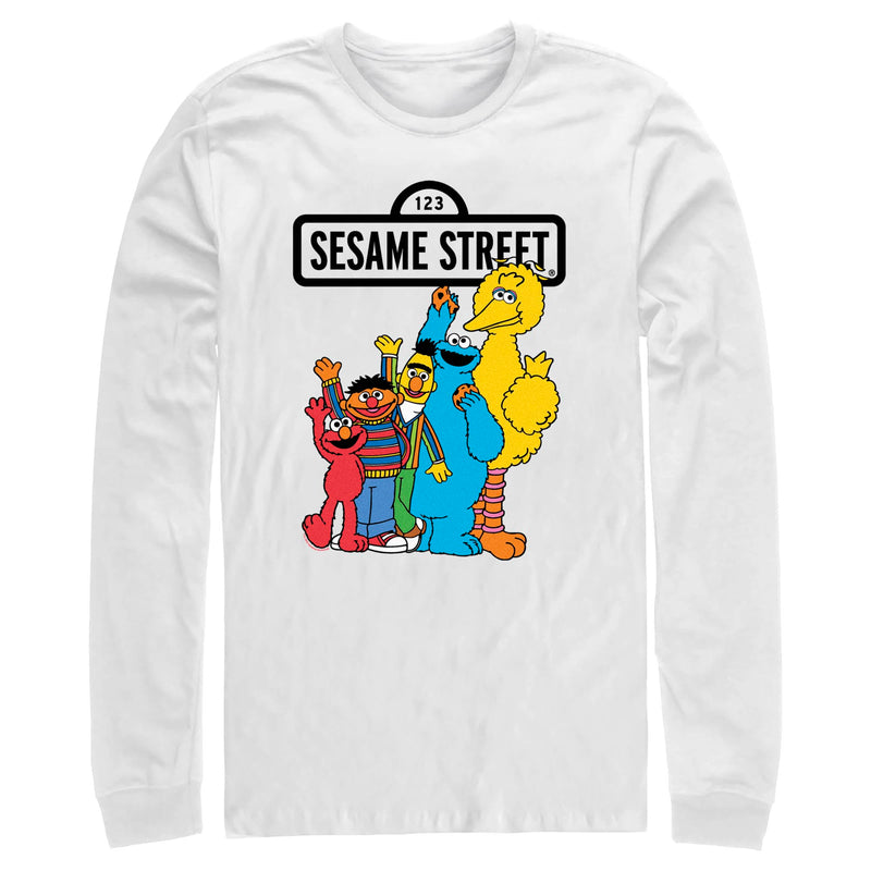 Men's Sesame Street Friend Group Wave Long Sleeve Shirt