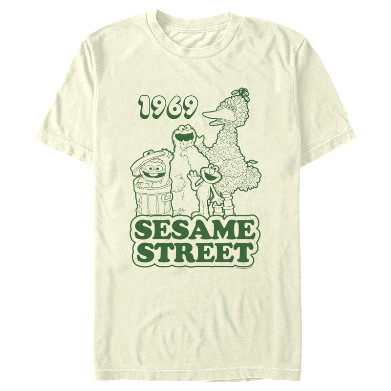 Men's Sesame Street Group Green Outline 1969 T-Shirt