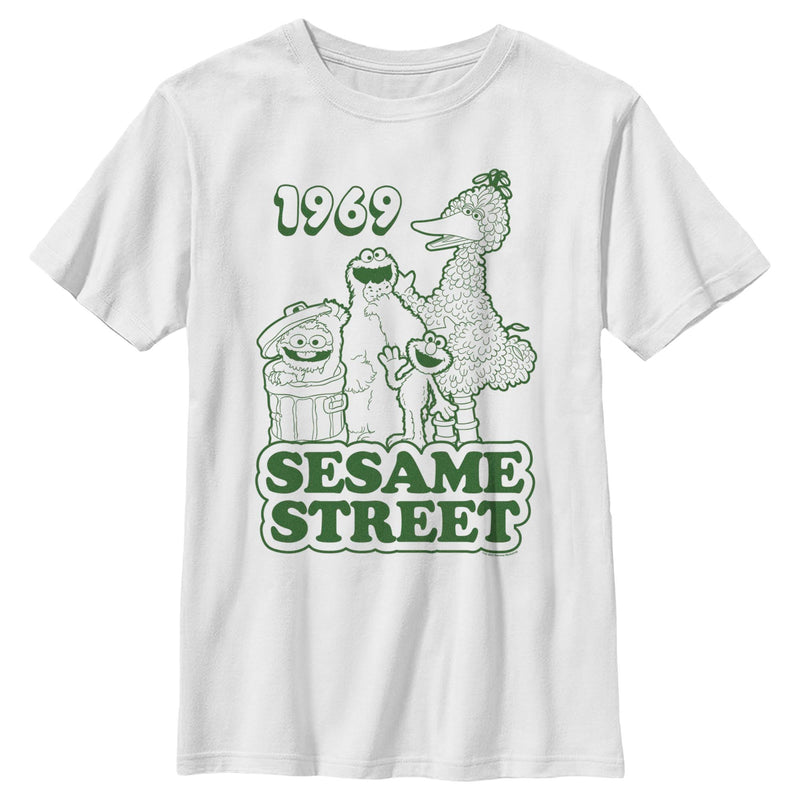 Boy's Sesame Street Group Green Outline 1969 T-Shirt