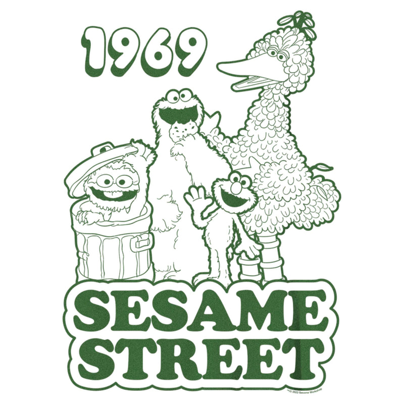 Boy's Sesame Street Group Green Outline 1969 T-Shirt