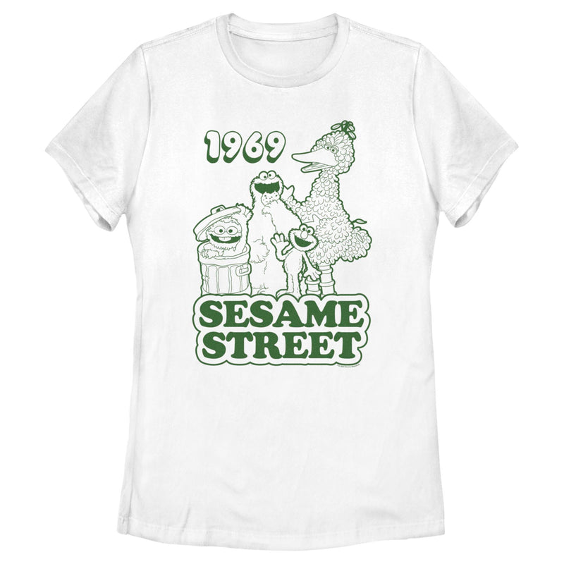 Women's Sesame Street Group Green Outline 1969 T-Shirt