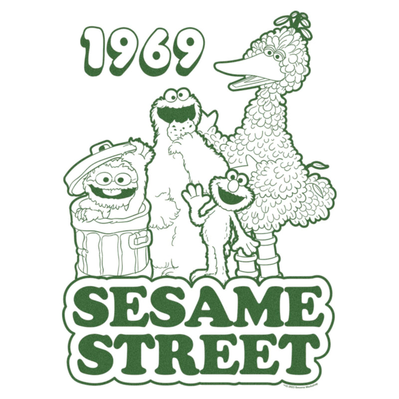 Women's Sesame Street Group Green Outline 1969 T-Shirt