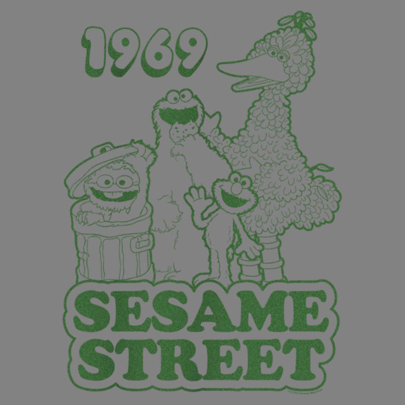 Junior's Sesame Street Group Green Outline 1969 Cowl Neck Sweatshirt