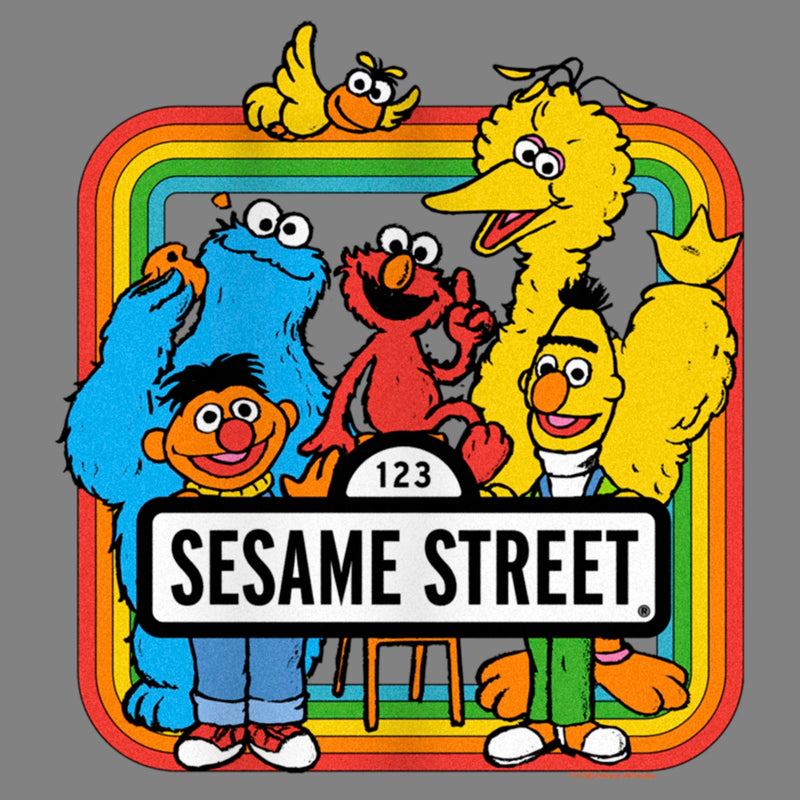Junior's Sesame Street Rainbow Box Group Portrait Cowl Neck Sweatshirt