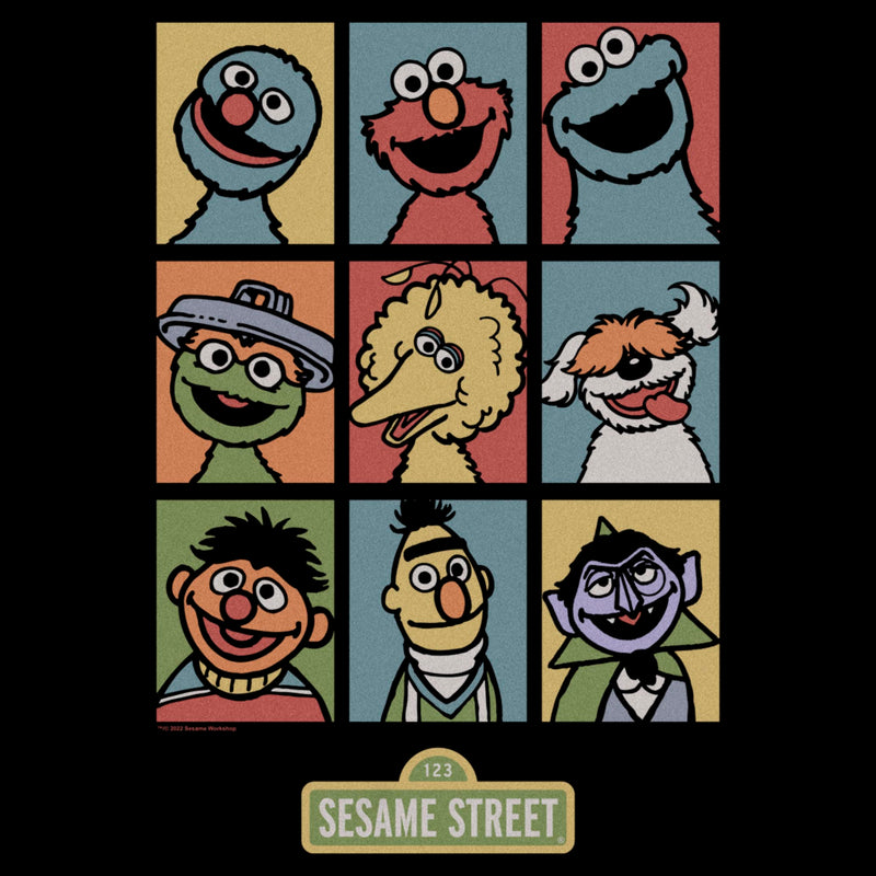 Men's Sesame Street 9 Panel Puppet Grid T-Shirt