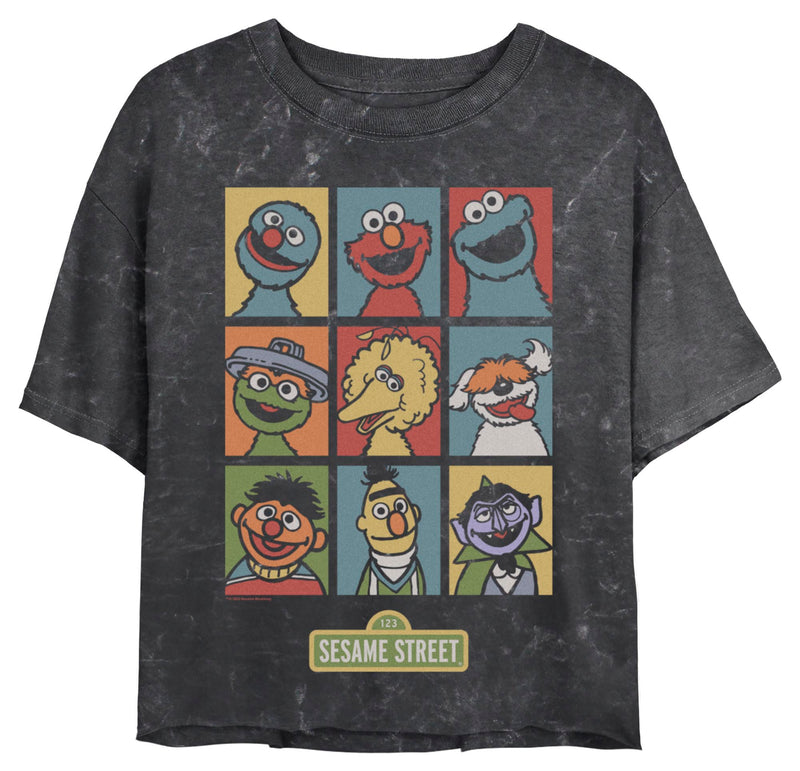 Junior's Sesame Street 9 Panel Puppet Grid T-Shirt