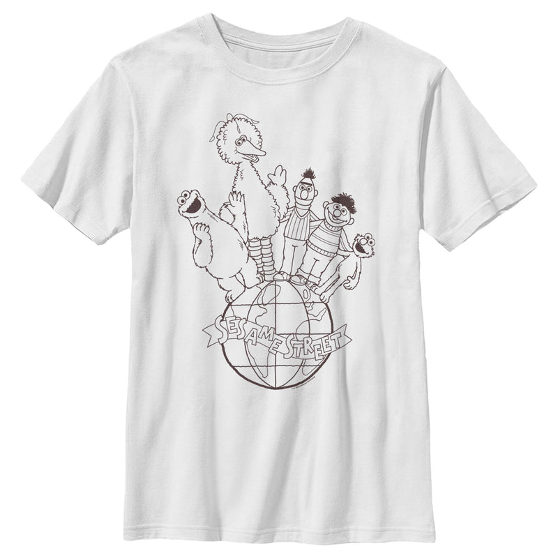 Boy's Sesame Street Globe Group Outline T-Shirt