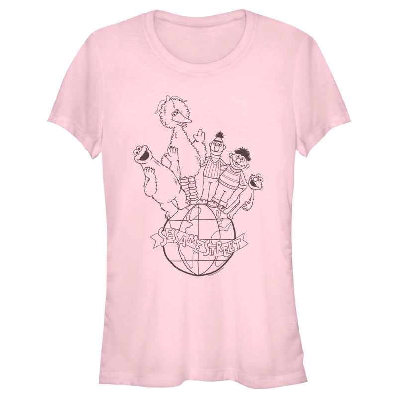 Junior's Sesame Street Globe Group Outline T-Shirt