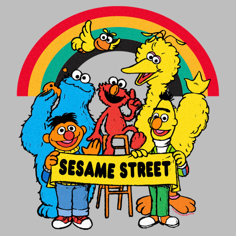 Men's Sesame Street Crew Rainbow Banner Portrait T-Shirt