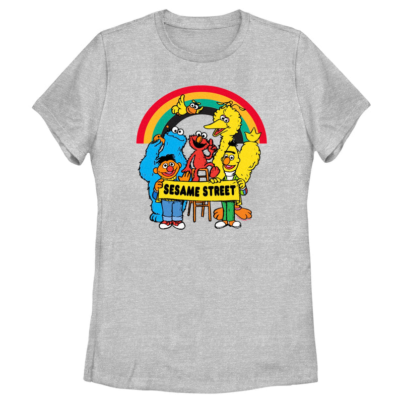 Women's Sesame Street Crew Rainbow Banner Portrait T-Shirt