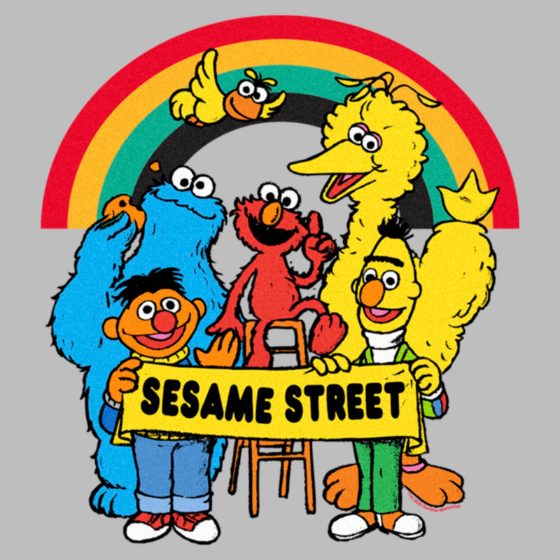 Women's Sesame Street Crew Rainbow Banner Portrait T-Shirt