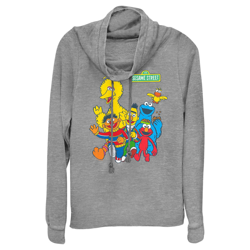 Junior's Sesame Street Main Group Shot Cowl Neck Sweatshirt