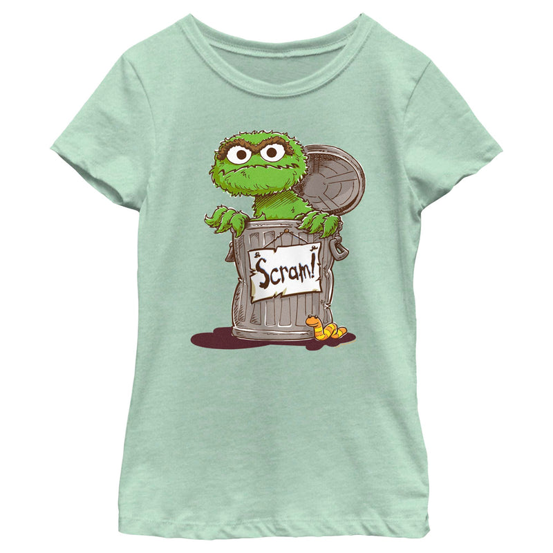 Girl's Sesame Street Oscar Scram Sign T-Shirt