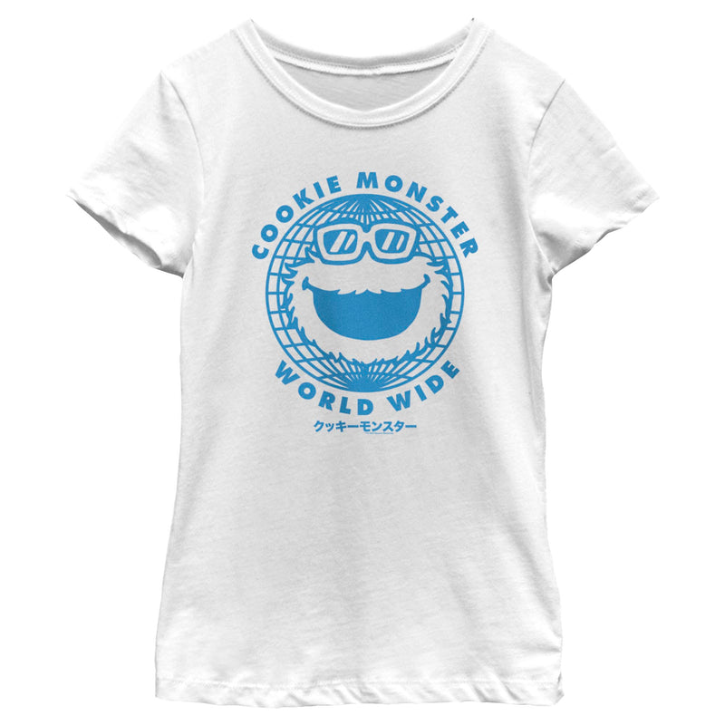 Girl's Sesame Street Cookie Monster World Wide T-Shirt