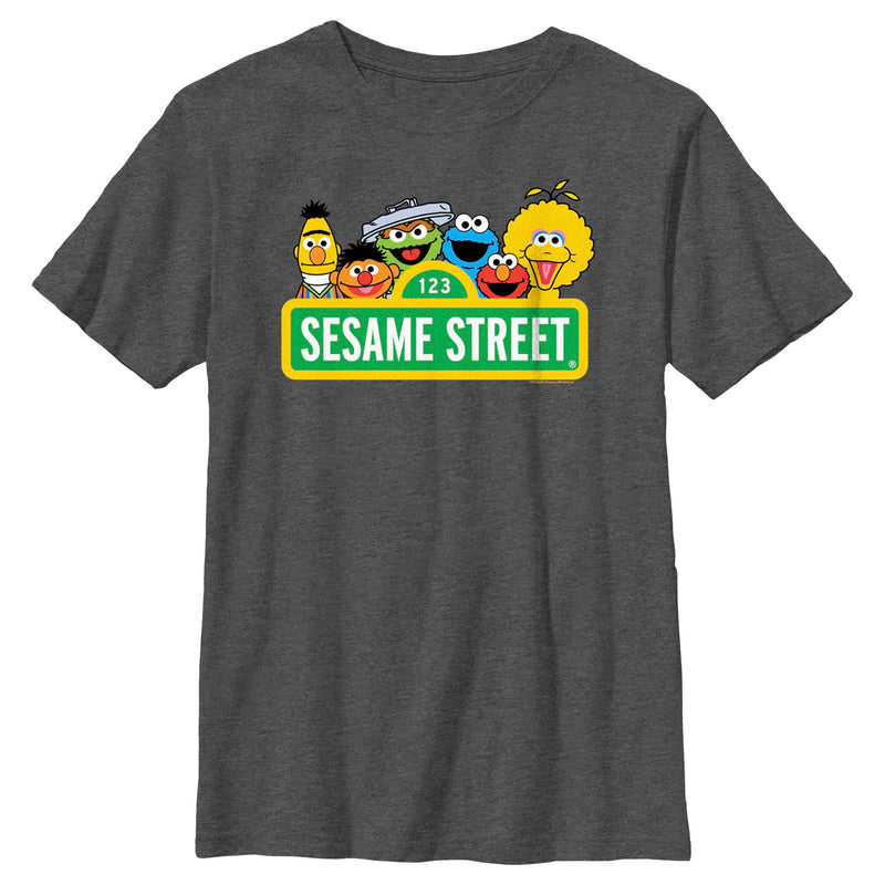 Boy's Sesame Street Sign Classic Group Portrait T-Shirt