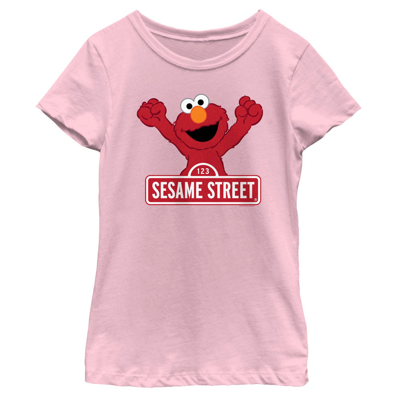 Girl's Sesame Street Elmo Red Logo Sign T-Shirt