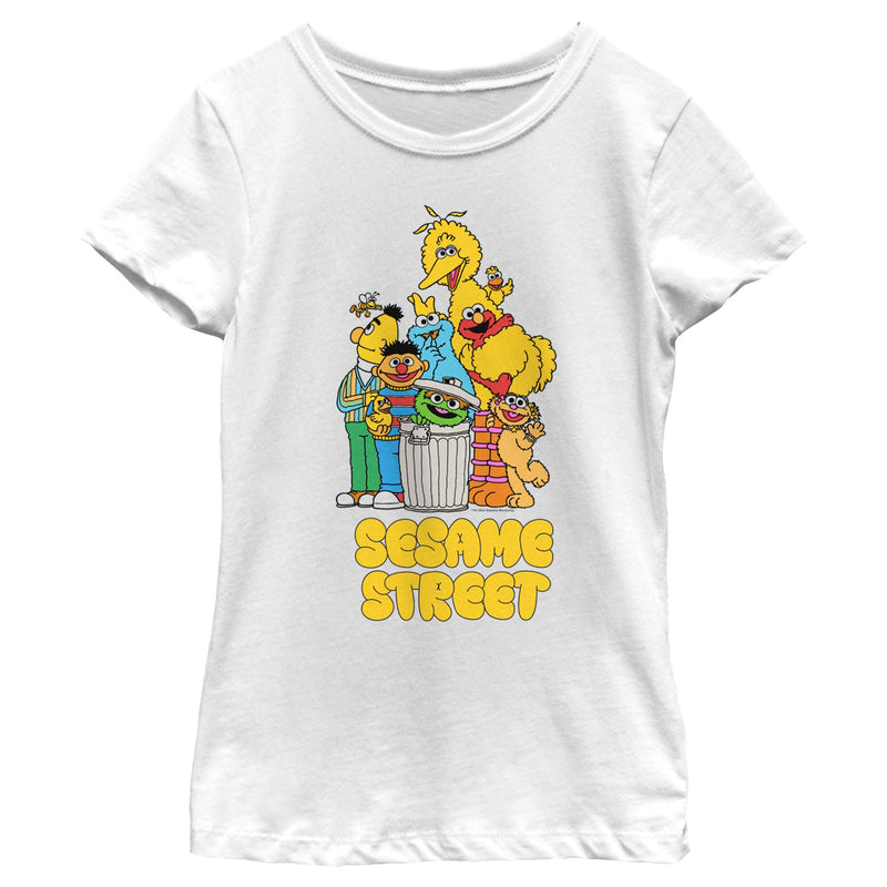 Girl's Sesame Street Graffiti Logo Group Shot T-Shirt