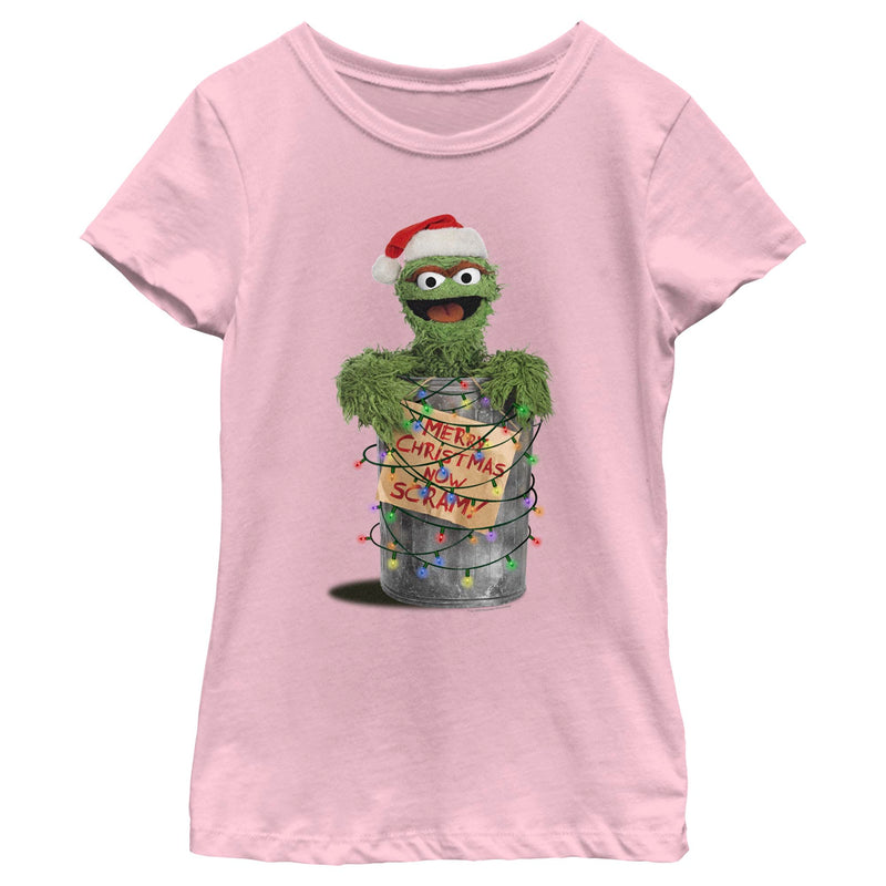 Girl's Sesame Street Oscar the Grouch Merry Christmas T-Shirt