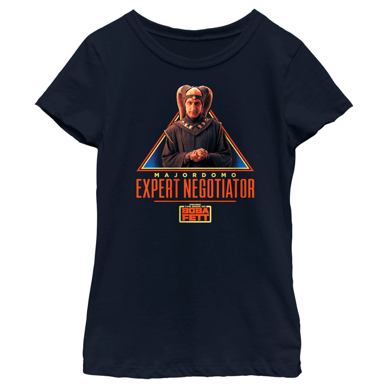 Girl's Star Wars: The Book of Boba Fett Majordomo Expert Negotiator T-Shirt