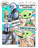 Men's Star Wars: The Mandalorian Grogu and Din Djarin Comic Strip T-Shirt