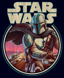 Men's Star Wars: The Mandalorian Grogu and Din Djarin Retro Circle T-Shirt