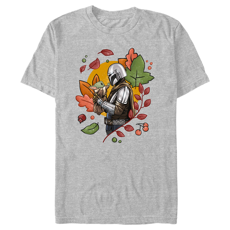 Men's Star Wars: The Mandalorian Grogu and Din Djarin Fall Leaves Love T-Shirt