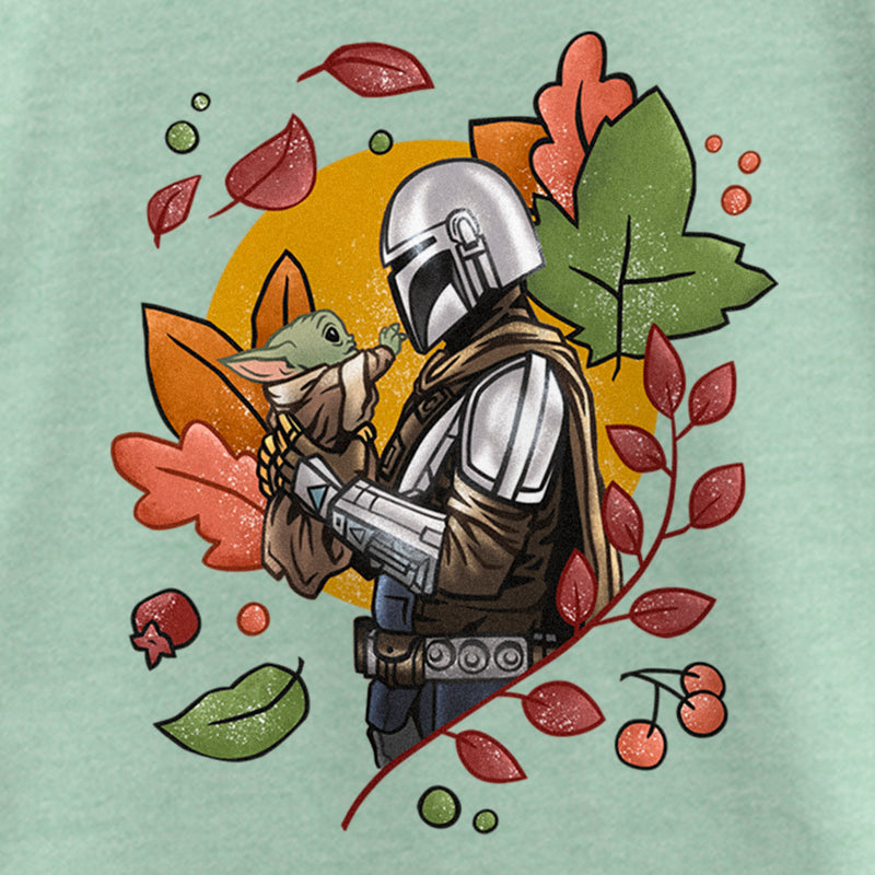 Girl's Star Wars: The Mandalorian Grogu and Din Djarin Fall Leaves Love T-Shirt